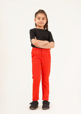 Girls Straight Pant - Red w Pocket