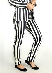 Straight Pant in Black and White Striped w Pocket