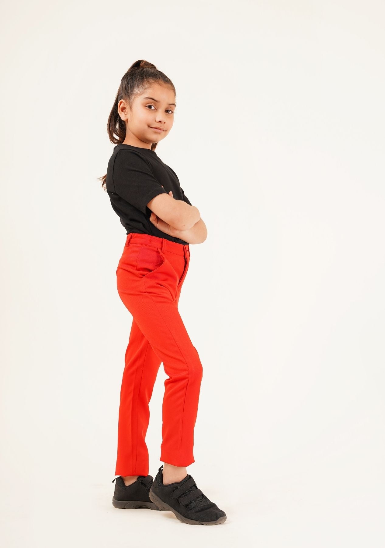 Girls Straight Pant - Red w Pocket