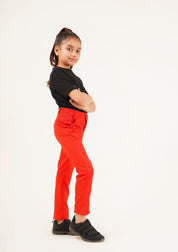 Girls Straight Pant - Red w Pocket
