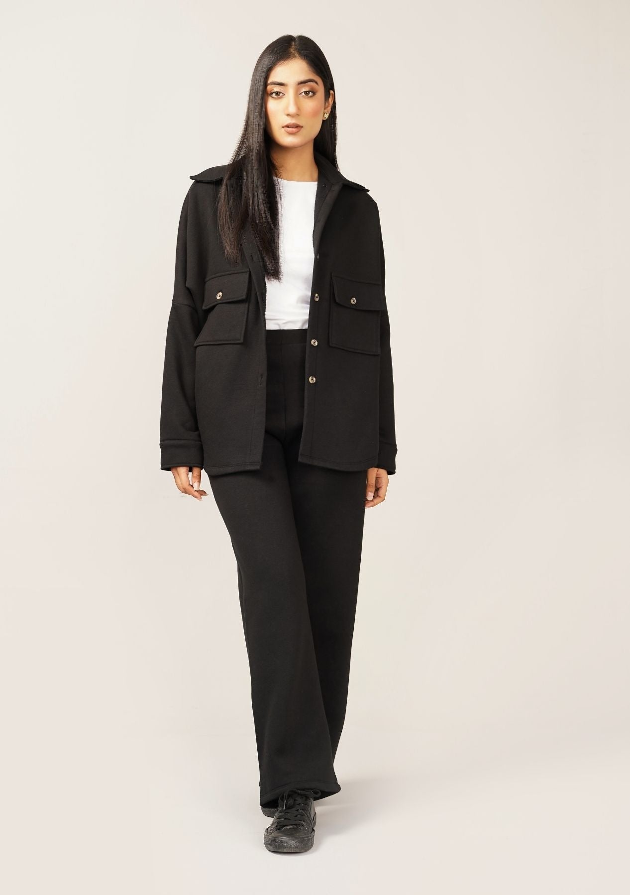 Fleece Wide Leg Pant with Pocket - Black