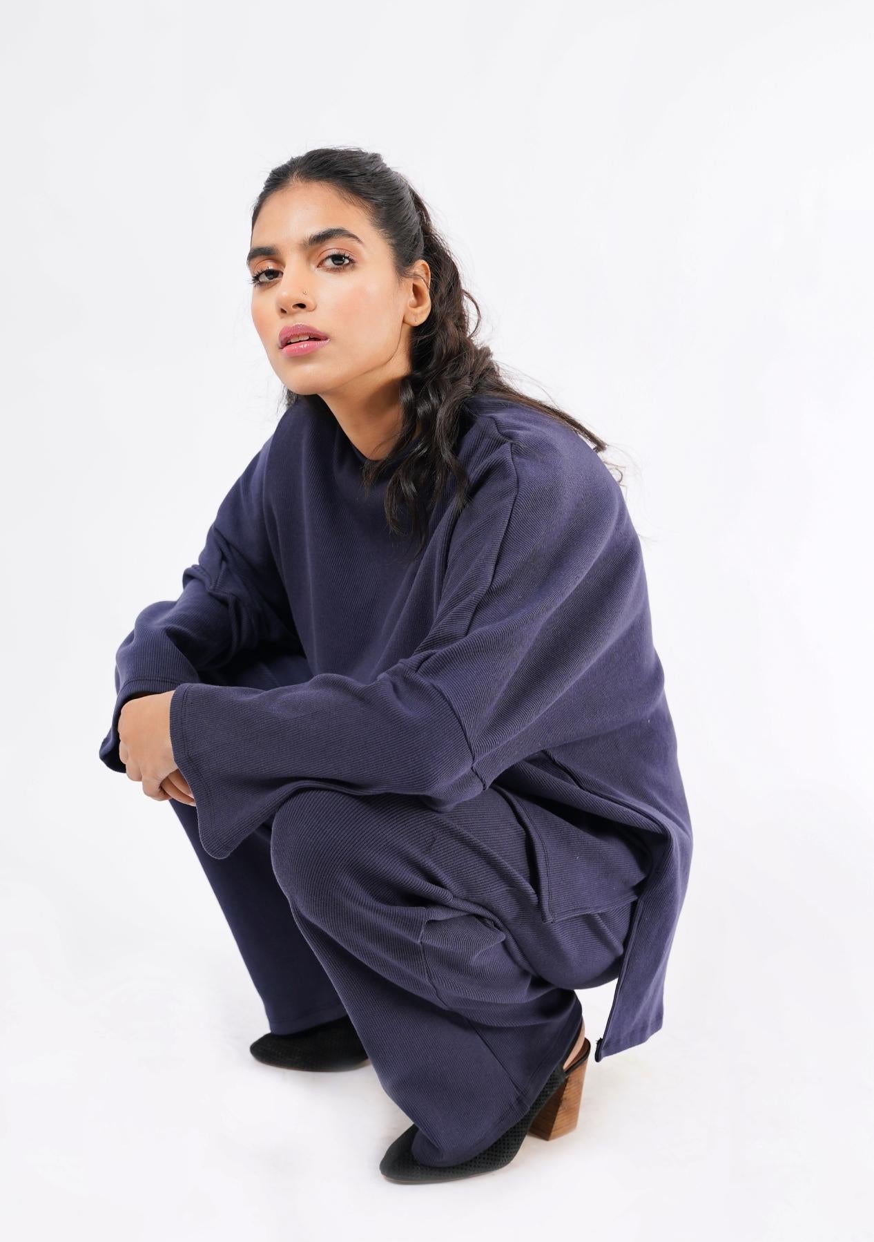 Oversized Knit Top - navy blue