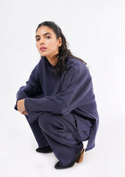 Oversized Knit Top - navy blue
