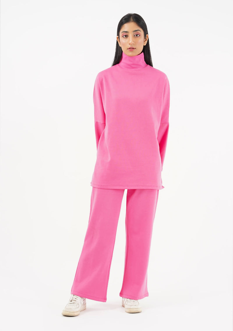 High Neck Fleece Top - Fuchsia pink