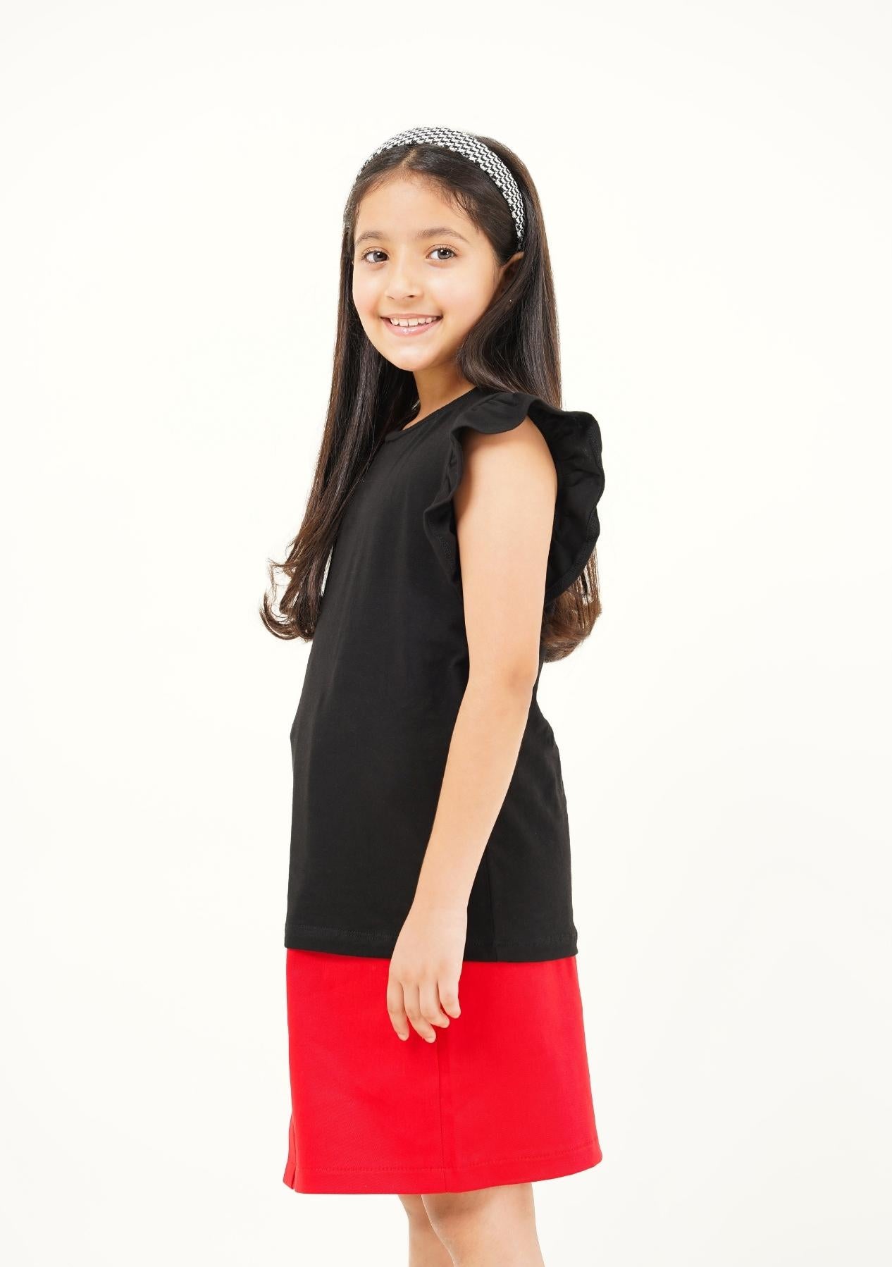 Girls Ruffle Sleeve Top - Black