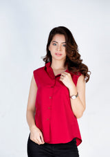 Padded shoulder button down shirt - maroon