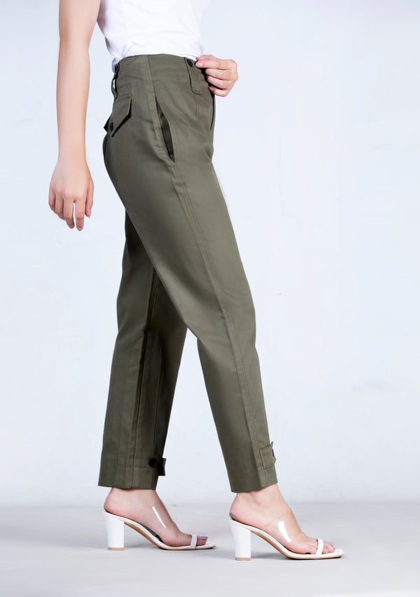 Button cuff ankle pant  -women pant