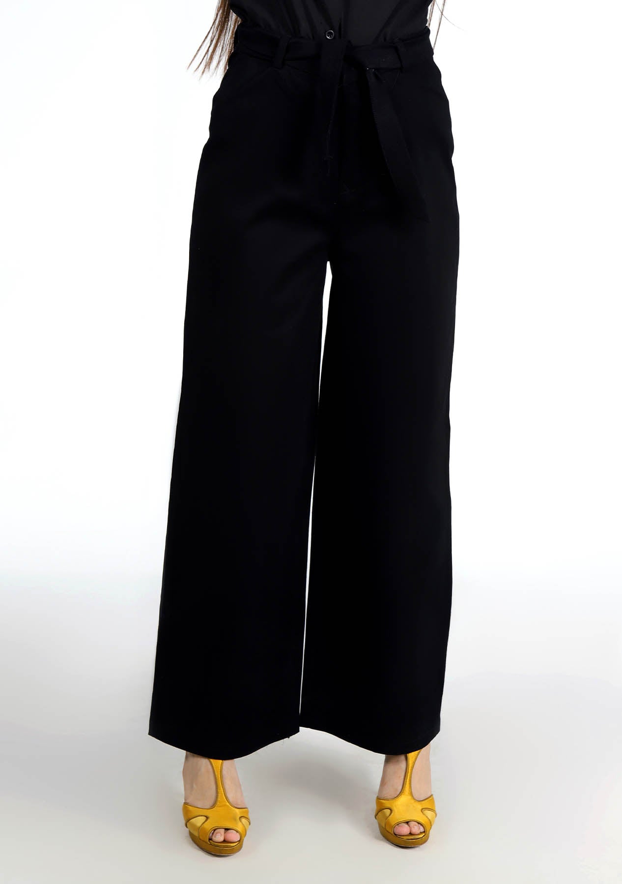 High Rise Wide Leg Pant - Black (Cotton Twill)
