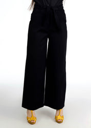 High Rise Wide Leg Pant - Black (Cotton Twill)