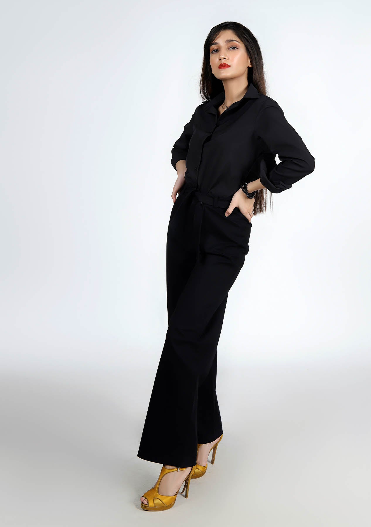 High Rise Wide Leg Pant - Black (Cotton Twill)