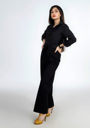 High Rise Wide Leg Pant - Black (Cotton Twill)