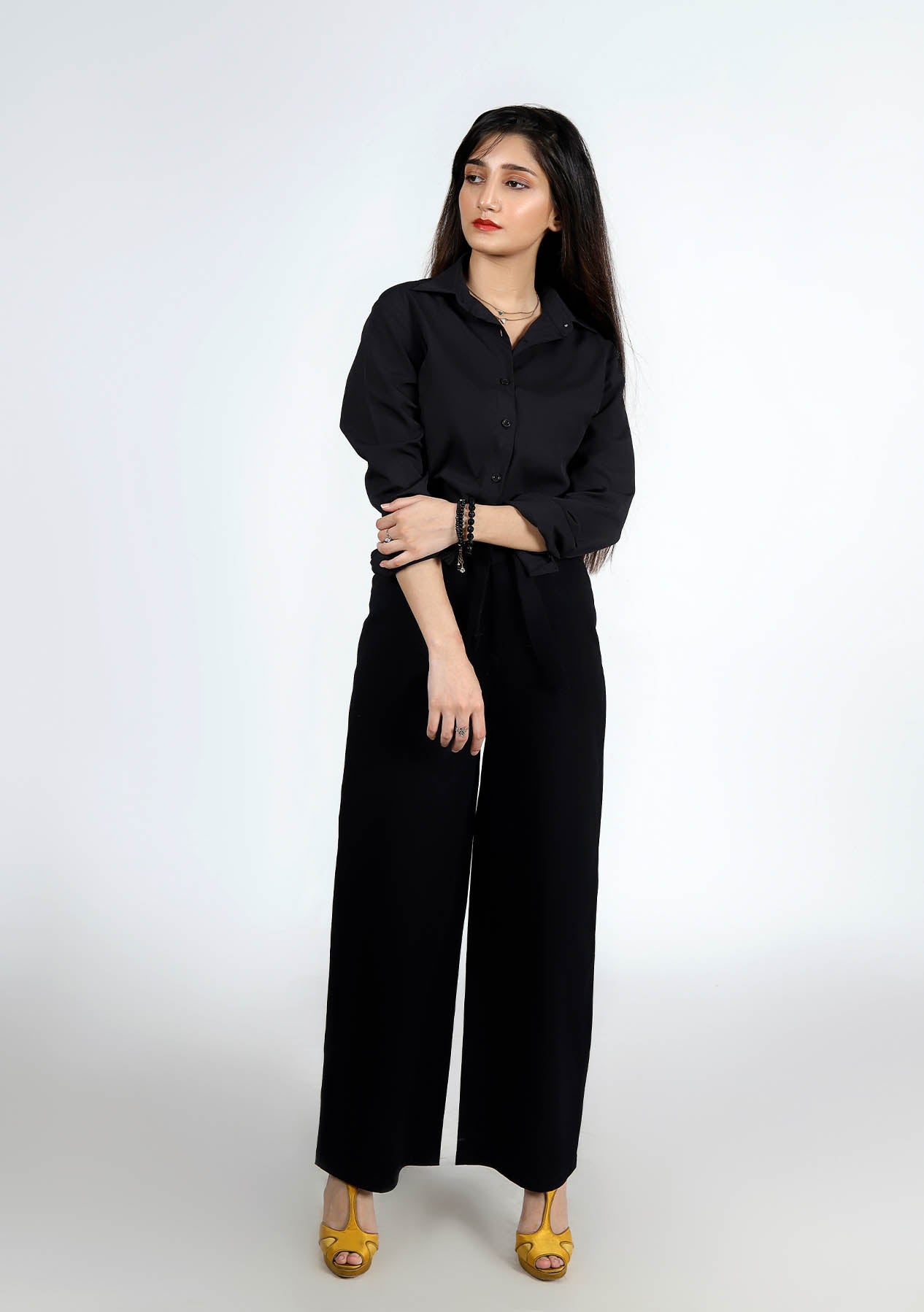 High Rise Wide Leg Pant - Black (Cotton Twill)