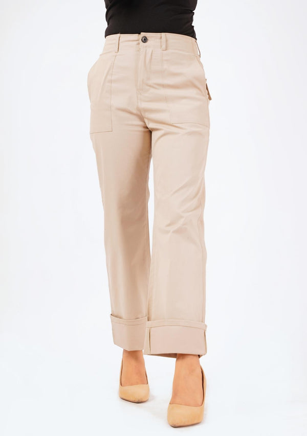 Trousers with turn up hem - beige