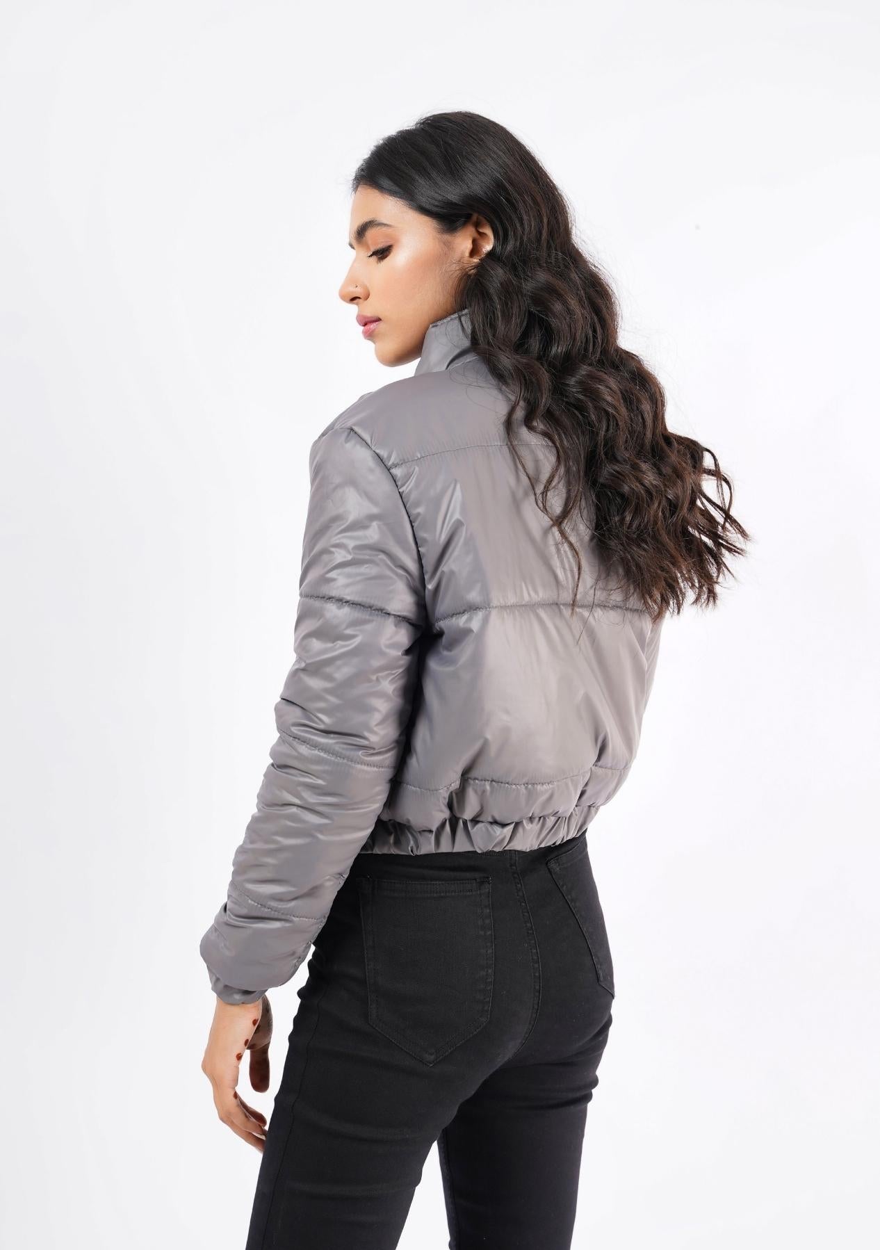 Cropped Puffer Jacket - Grey
