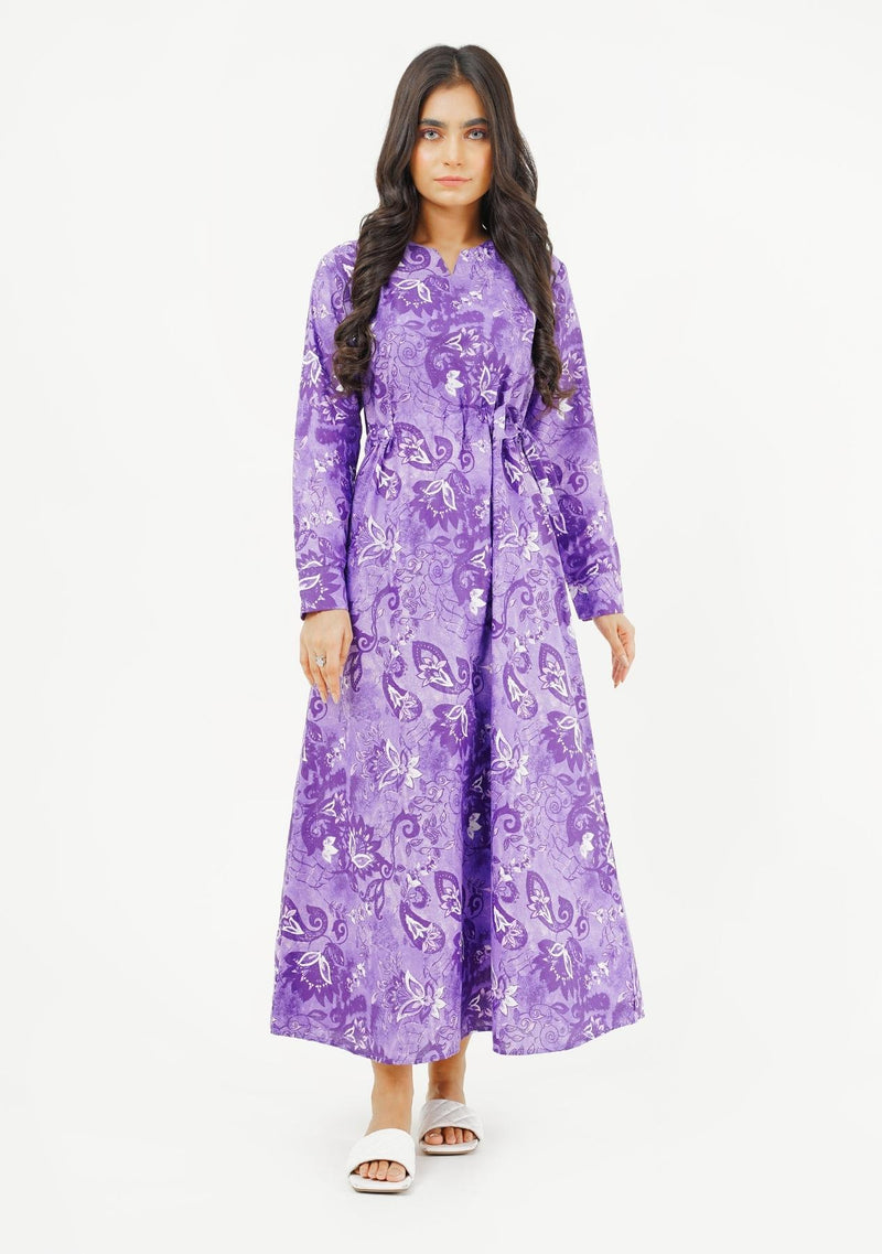 Notch Collar Maxi Dress - purple floral print