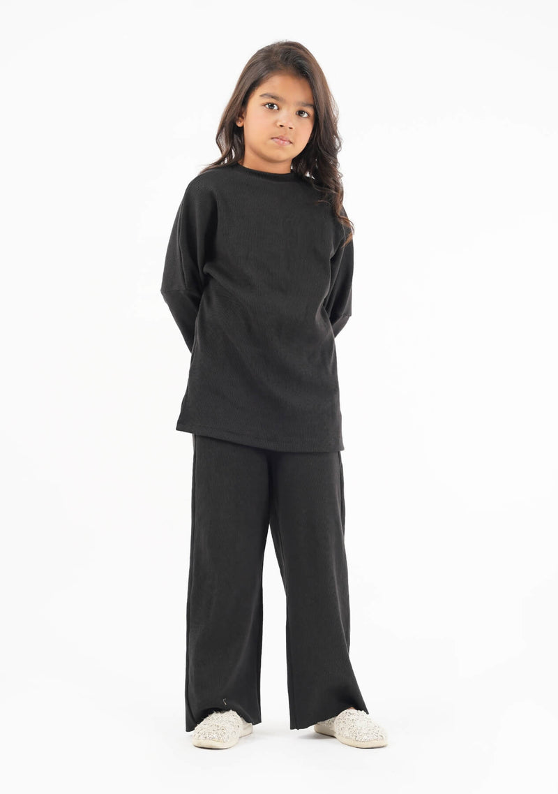 Girls Oversized Knit Top - Black