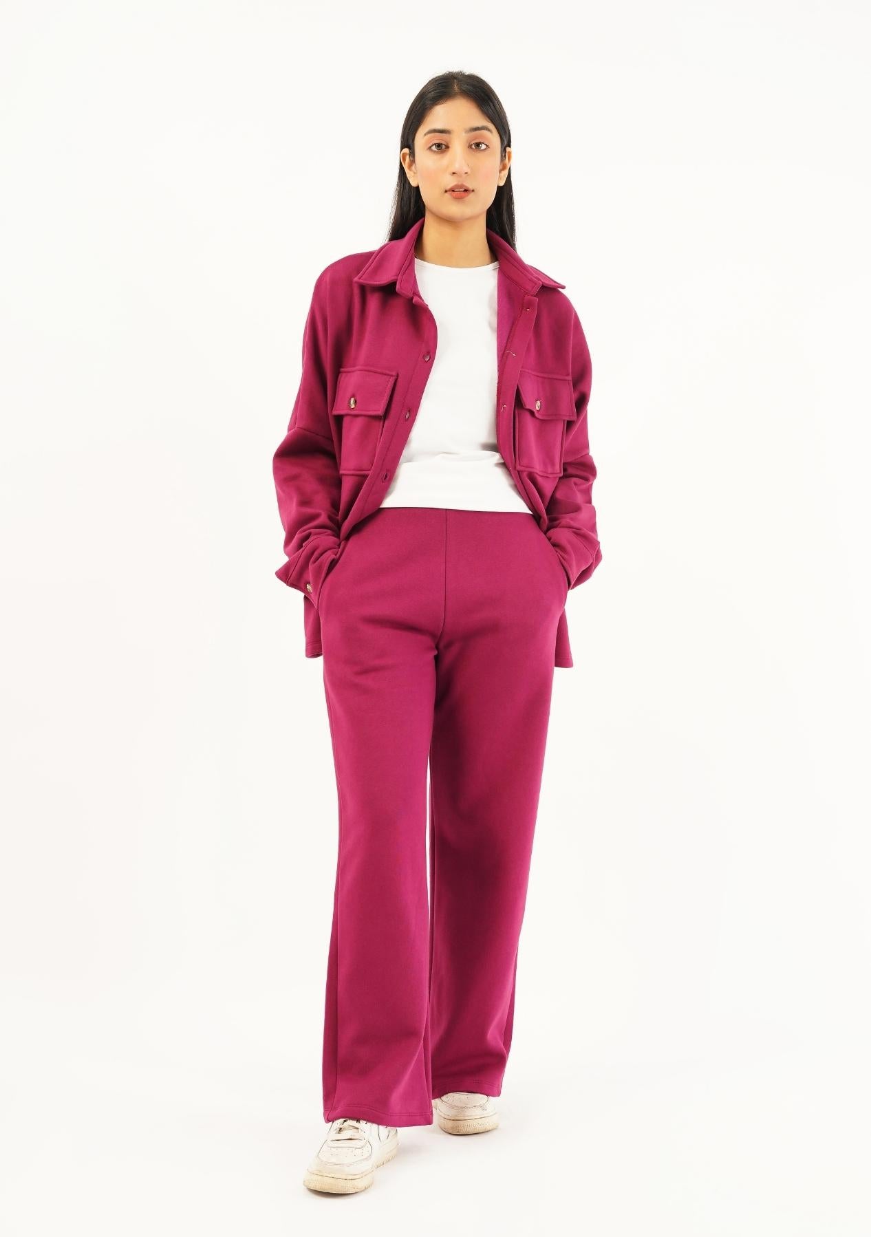 Fleece Wide Leg Pant with Pocket - magenta
