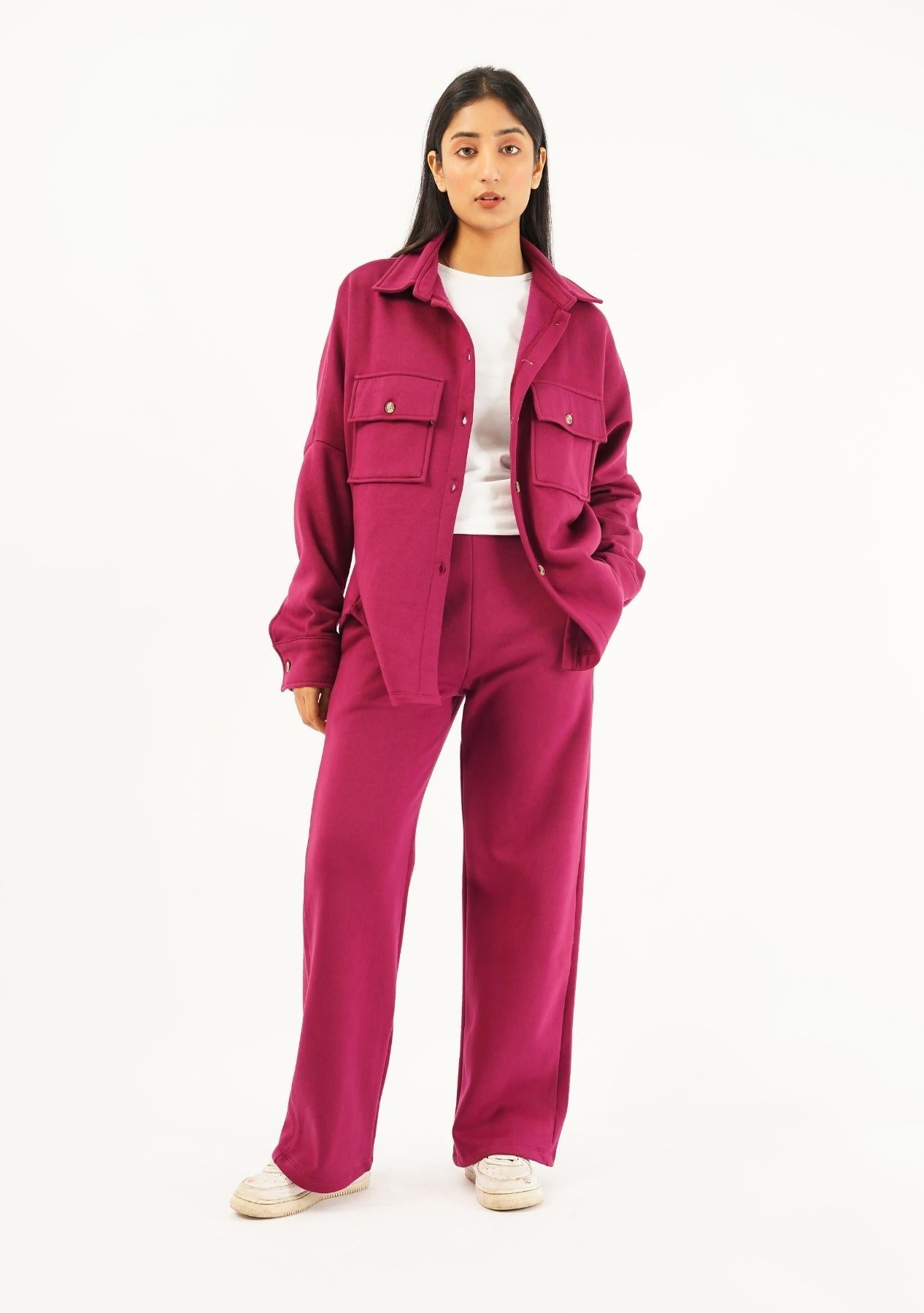 Fleece Wide Leg Pant with Pocket - magenta