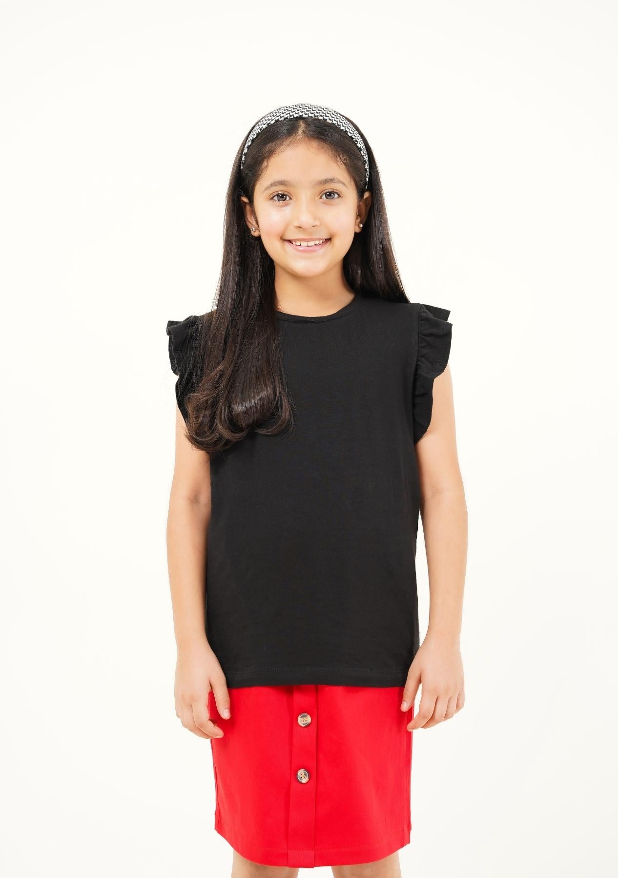 Girls Ruffle Sleeve Top - Black