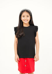 Girls Ruffle Sleeve Top - Black