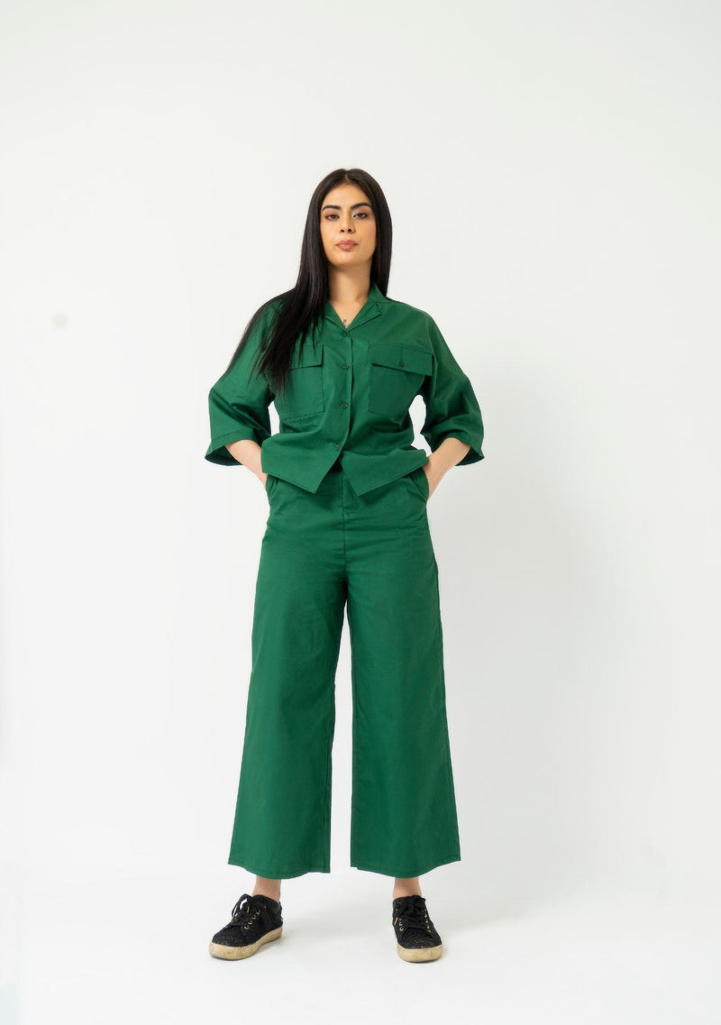 High Waisted Culotte Pant with Pleat - bottle green