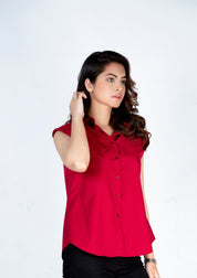 Padded shoulder button down shirt - maroon