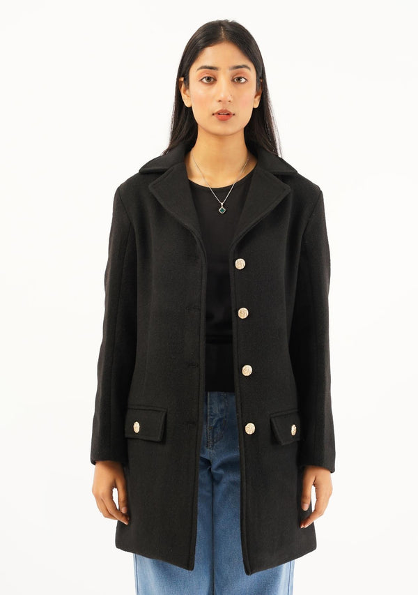 Fitted Wool Coat - black