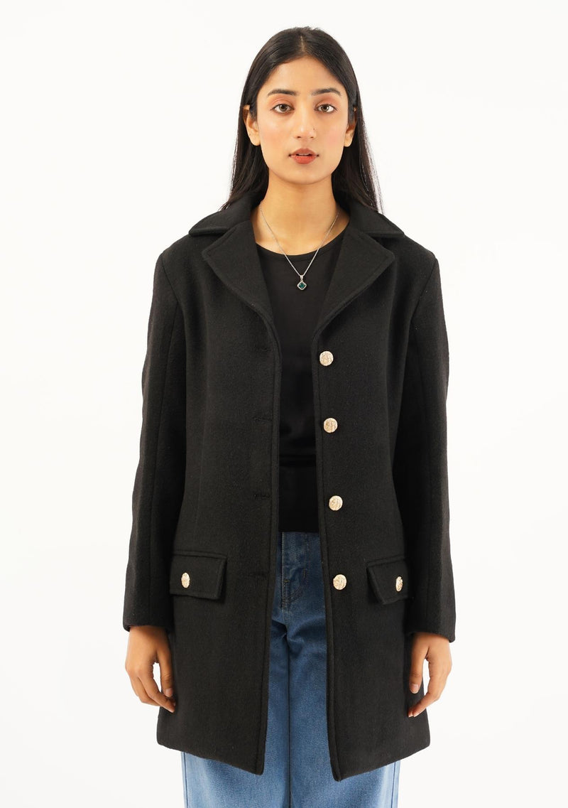Fitted Wool Coat - black