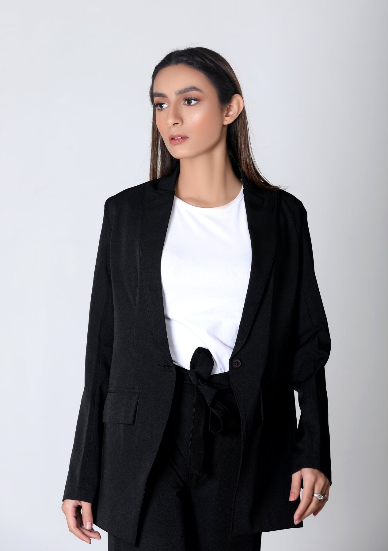 High Rise Wide Leg Pant - Black (Polyester)
