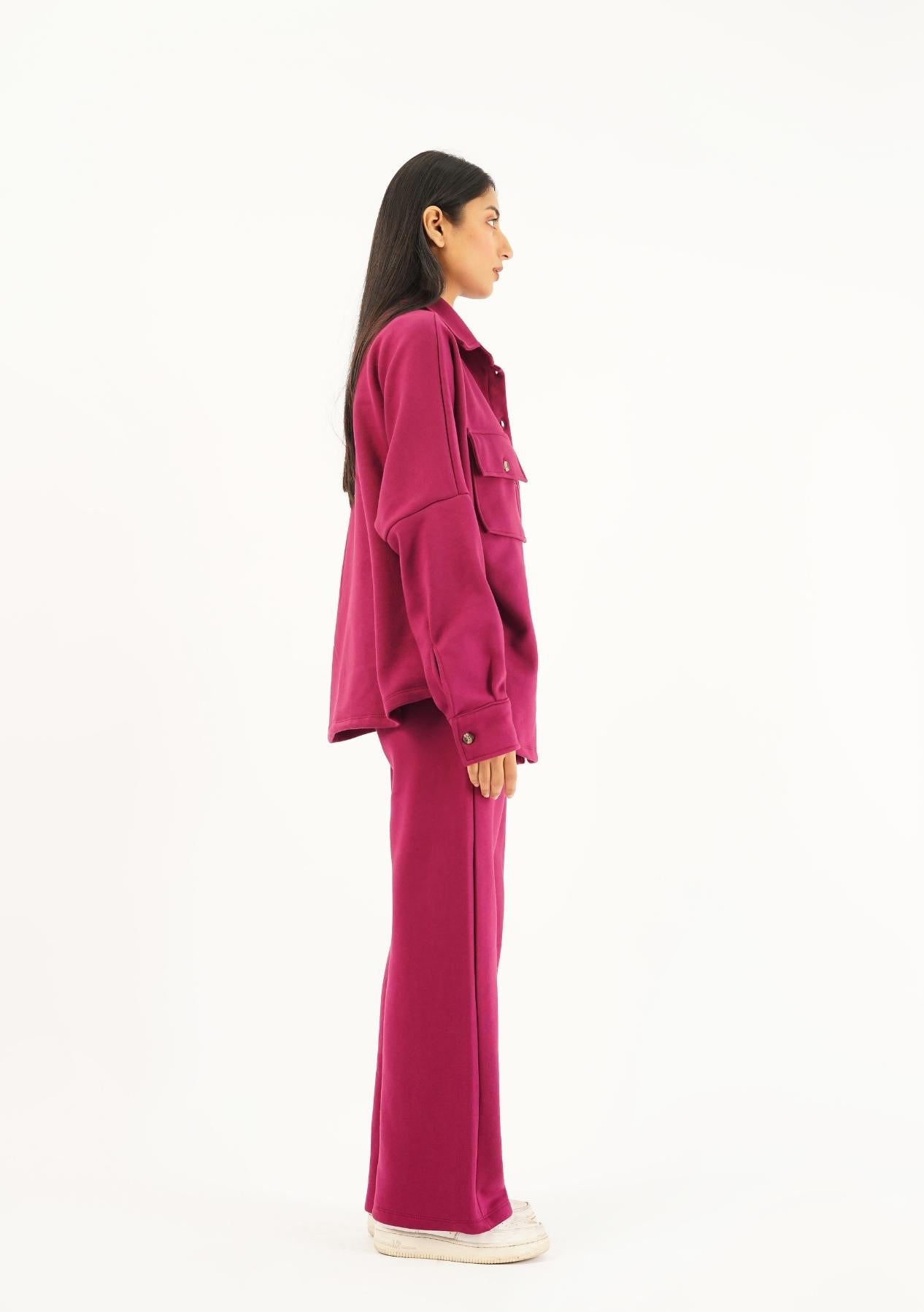 Fleece Wide Leg Pant with Pocket - magenta