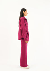 Fleece Wide Leg Pant with Pocket - magenta