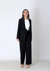 High Rise Wide Leg Pant in black polyester w Pocket