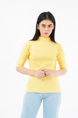 High Neck Knit Top - lemon yellow
