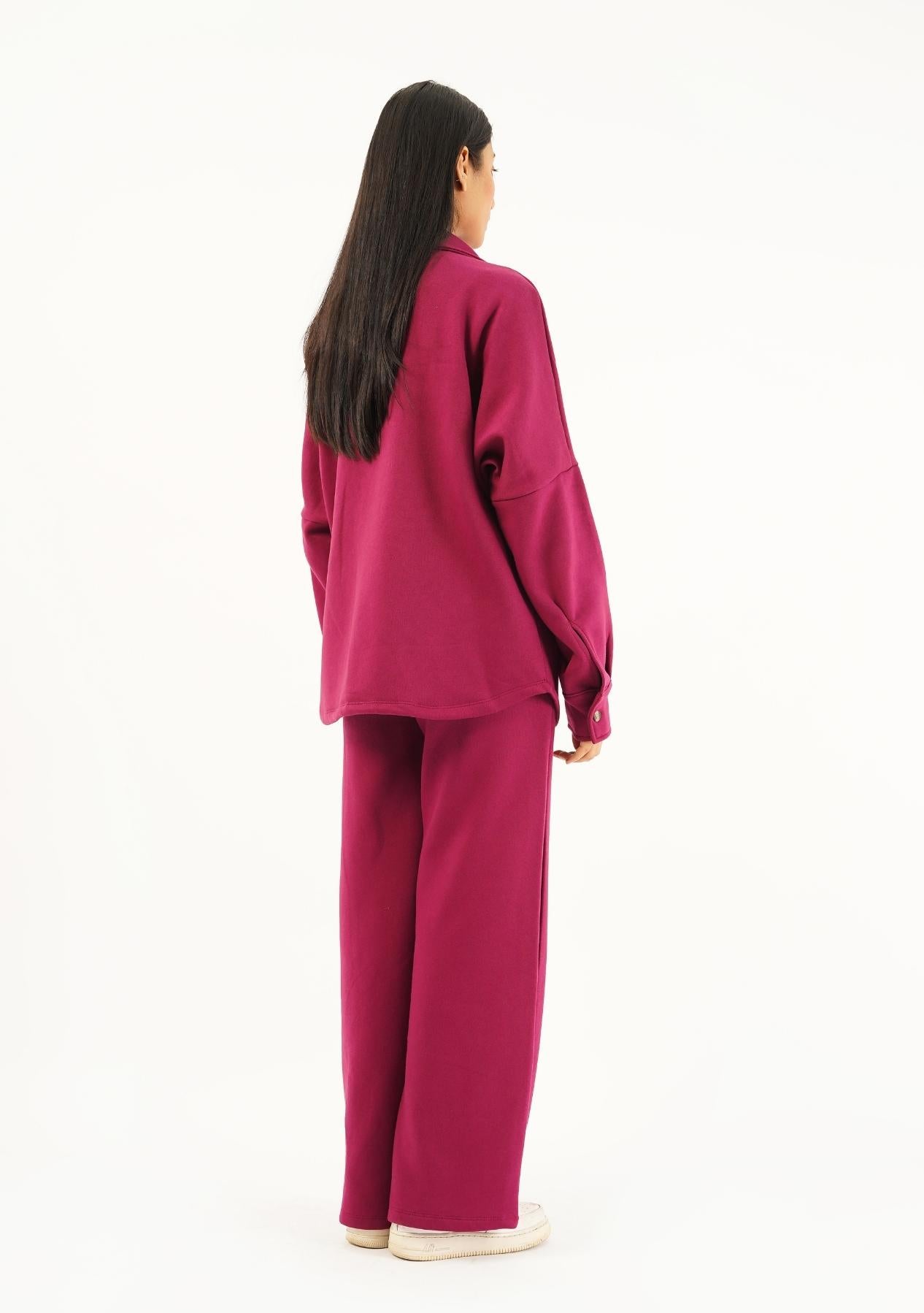 Fleece Wide Leg Pant with Pocket - magenta