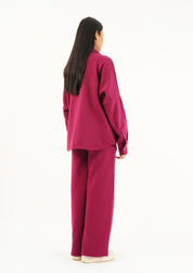 Fleece Wide Leg Pant with Pocket - magenta