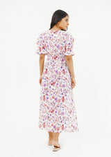 Front Button Maxi Dress - red white floral print