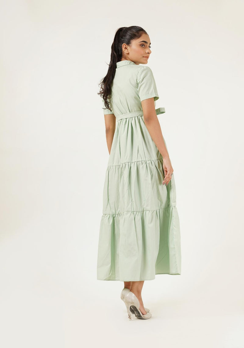 Short Sleeve Collared Dress - Light Green