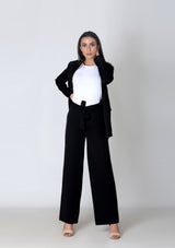 High Rise Wide Leg Pant in black polyester w Pocket