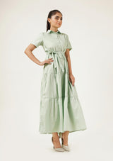 Short Sleeve Collared Dress - Light Green