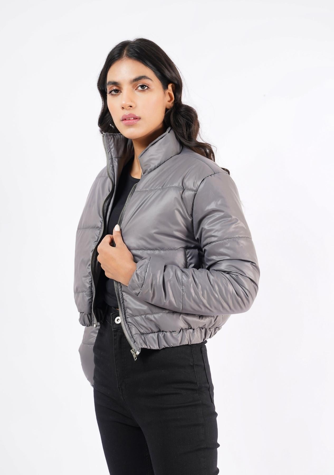 Cropped Puffer Jacket - Grey