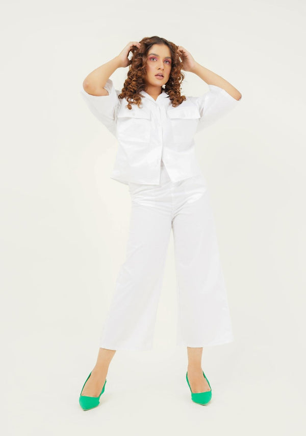 High Waisted Culotte Pant with Pleat - white