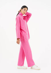 Fleece Wide Leg Pant with Pocket - fuchsia pink