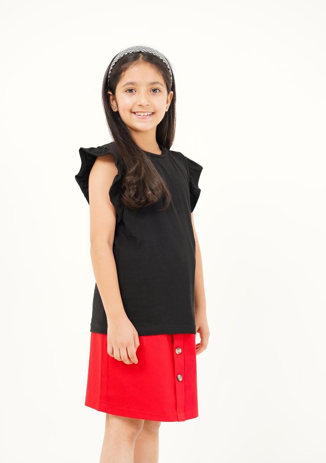 Girls Ruffle Sleeve Top - Black