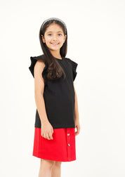 Girls Ruffle Sleeve Top - Black