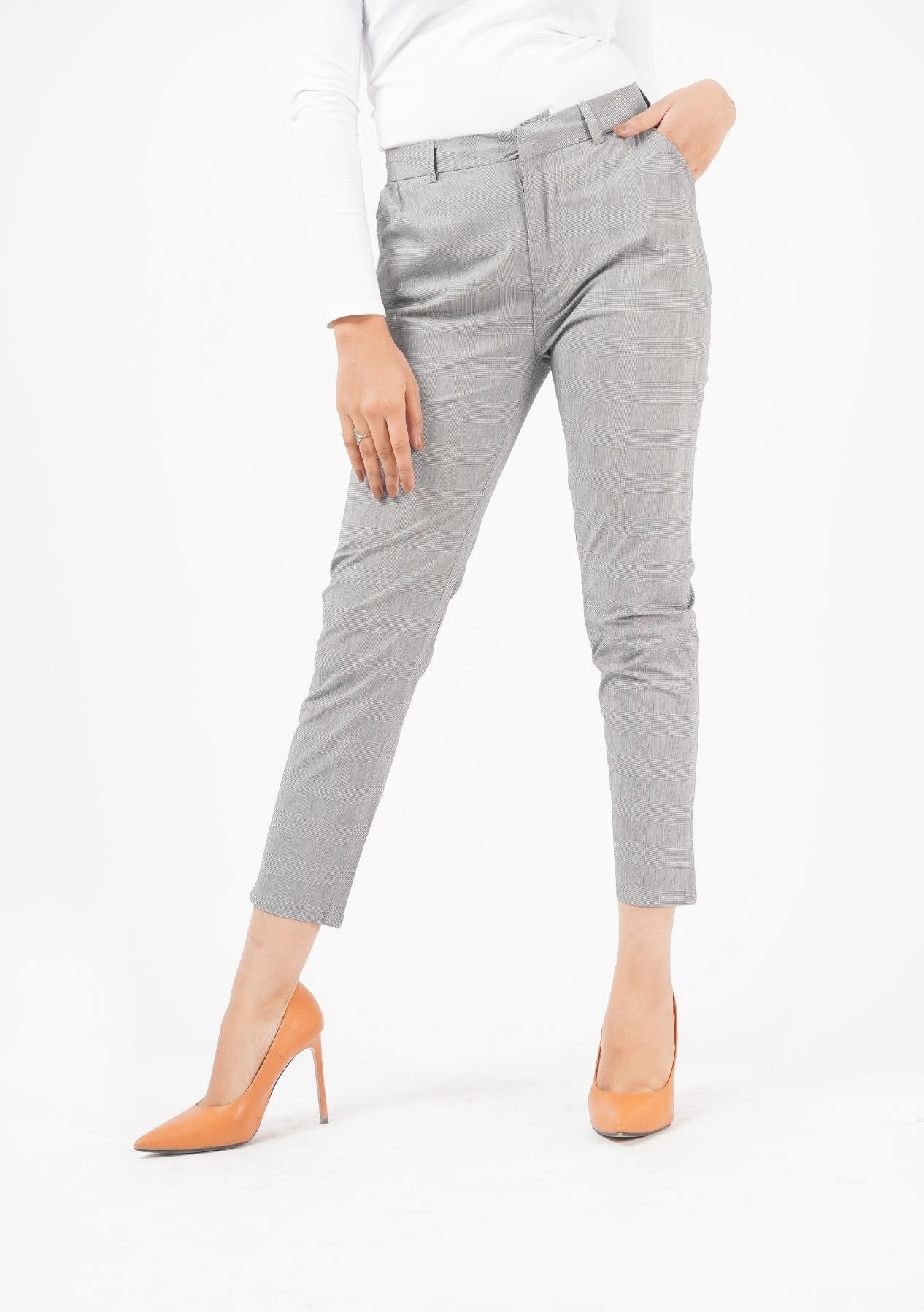Straight Pant with Pocket - grey grid check