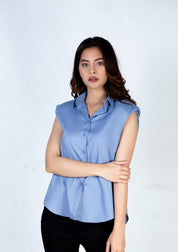 Padded shoulder button down shirt - sky blue