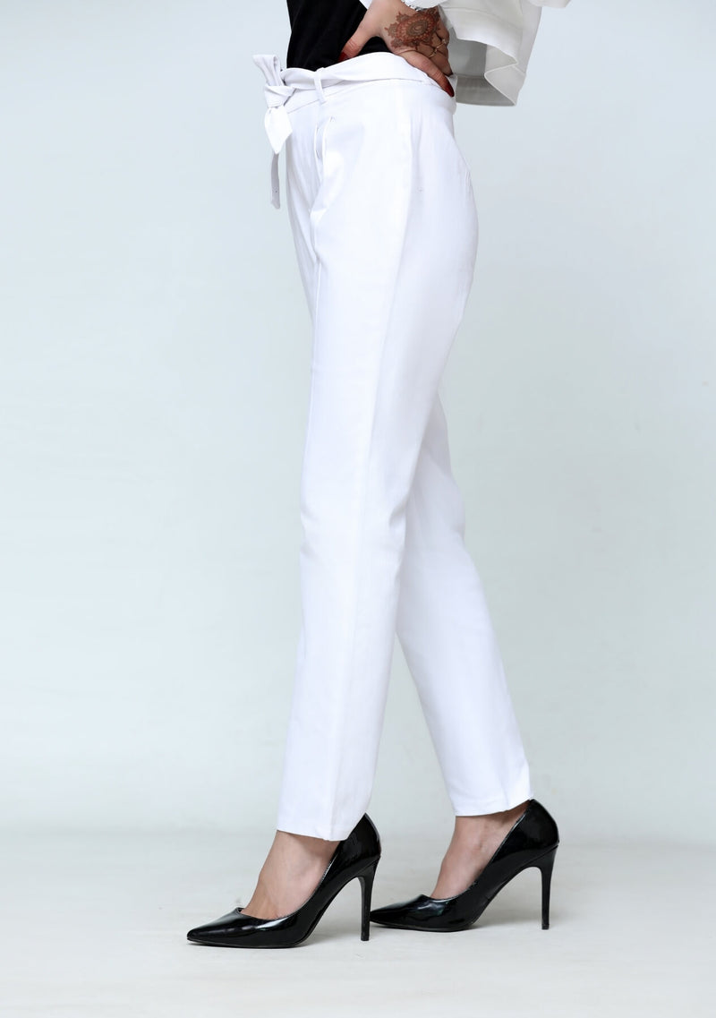 Pleated straight pant in white (cotton stretch) – Nine Ninety Nine