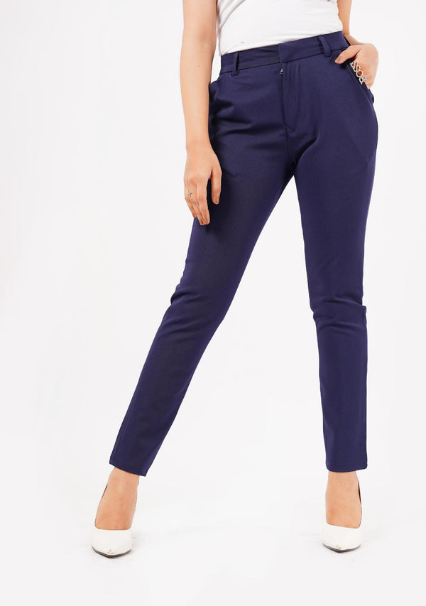 Straight Pant with Pocket - navy blue polyester