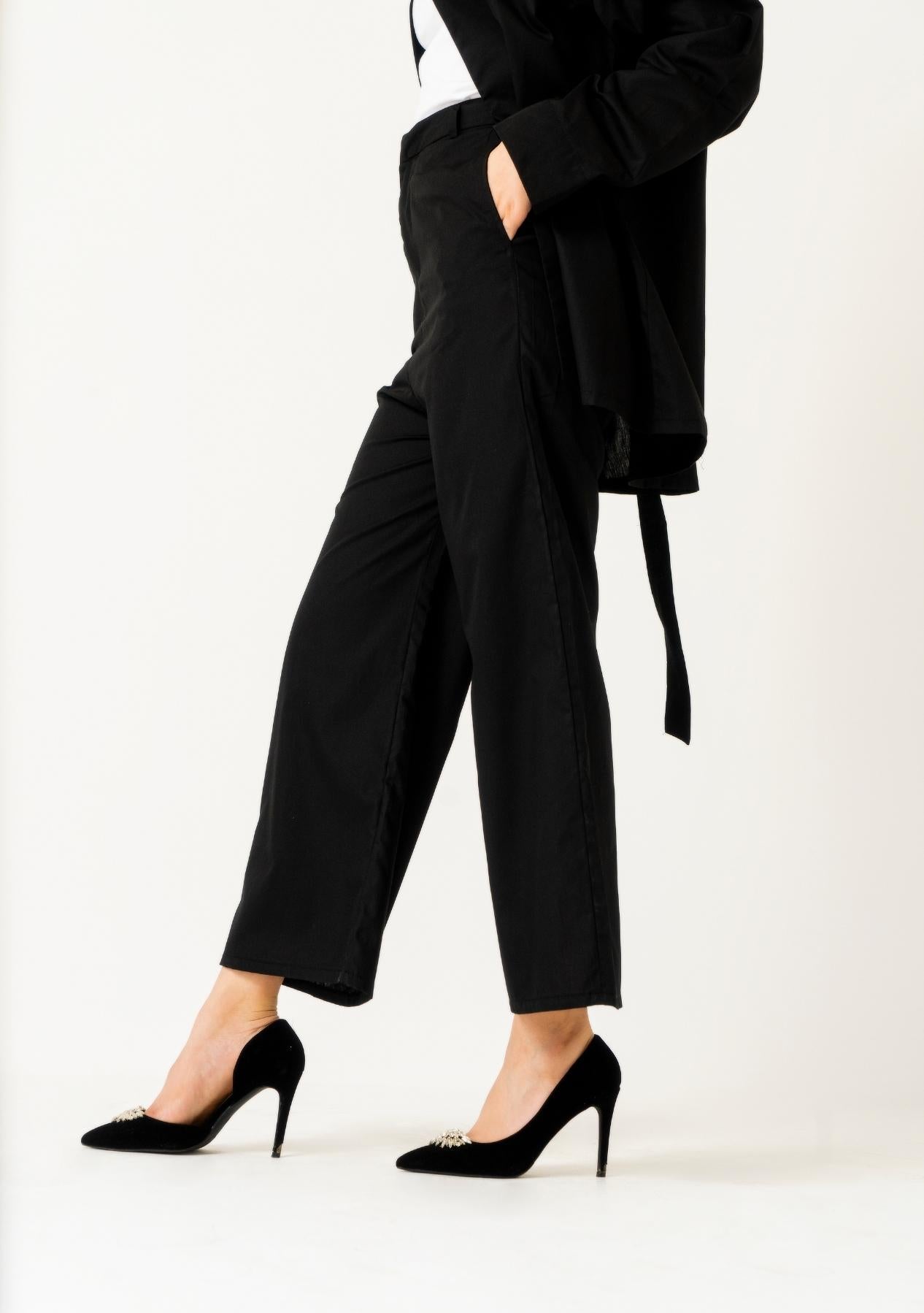 High Waisted Culotte Pant - Black (cotton)