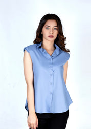 Padded shoulder button down shirt - sky blue